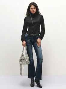 TRNVIE Women's New Long Sleeve Napoleon Style Asymmetric Zipper Design Metal Button Decor Stand Collar Jacket Slim Fit Waist Retro Shoulder Jacket Suitable For Spring Autumn Winter Wear - Black - View 4