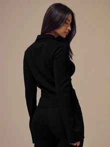 MUSERA ESSENTIALS ملابس علوية قصيرة رمادية مارل بياقة بولو مطوية وأزرار أمامية وجيب صدر واحد وأكمام ضيقة، ملابس أساسية مريحة للاستخدام اليومي والكاجوال - الأسود - مشاهدة 4