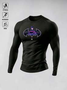 Manfinity BATMAN X SHEIN Men's Cartoon Pattern Casual Daily Travel Sports T-Shirt - Black - View 3