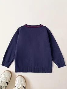 SHEIN X Care Bears 女童卡通圖案休閒日常長袖針織衫 - 寶藍色 - 查看 2
