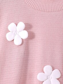 Casuvi Kids 青少年女孩 3D 花瓣舒適秋冬磨毛華夫格針織套頭上衣與喇叭褲 2 件套 - 粉色 - 查看 4