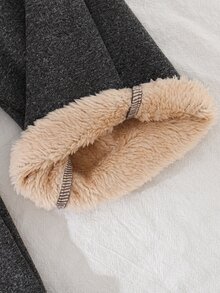 SHEIN Vintaside Kids 3件組幼童女款可愛甜美黑色白色灰色蝴蝶結鬆緊腰長褲 毛絨內裡加厚保暖 秋冬戶外休閒舒適長褲 - 黑色 - 查看 6