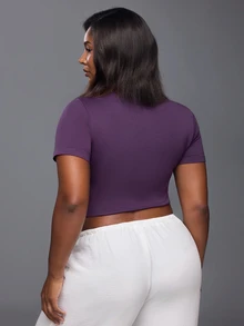 Voyena Women's Plus Size Colorblock Casual Daily Wear Sports T-Shirt - Bold Plum - View 2