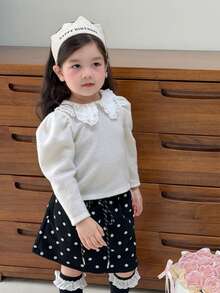 DAZY Infant/Toddler (Girl) Round Neck Peter Pan Collar Long Sleeve Top, Autumn/Winter - White - View 7