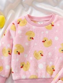 SHEIN 女嬰全印花長袖上衣與長褲休閒日常居家睡衣套裝 - 彩色 - 查看 4