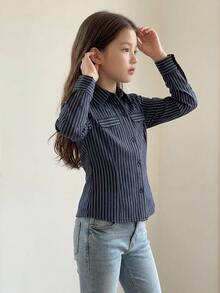 Hapijoa 大童女孩秋季服飾 (大號) 有領短袖襯衫 夏季 - 藏蓝色 - 查看 5