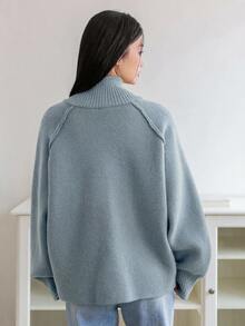Dazy-Less Women's Minimalist Fashion High Collar Zipper Cardigan Old Money Style,Fall Women Clothes Business Casual Woman Work Clothes - Dusty Blue - View 4