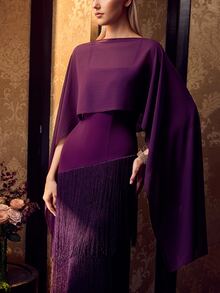 MOTF Soiréza ELEGANT DETACHABLE SHAWL&SPAGHETTI STRAP DRESS WITH FRINGE TRIM TWO PIECES SET FOR WEDDINGGALAS - Purple - View 4