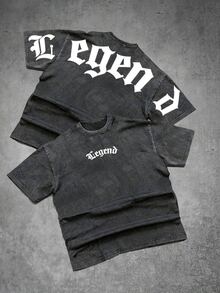 Manfinity EMRG 男士哥德字母水洗棉 T 恤 - 黑色 - 查看 1