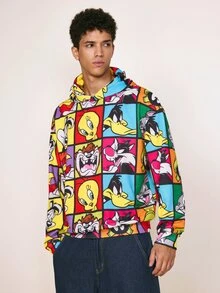 LOONEY TUNES X SHEIN Men's All-Over Print Casual Daily Hoodie - Multicolor - View 1