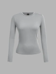 SHEIN EZwear Women's Solid Color Long-Sleeve Crew Neck Casual Versatile T-Shirts (3-Pack) - Multicolor - View 11