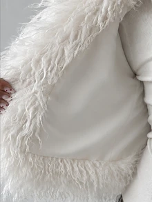 Flirla Women's Faux Fur Jacket, Short Style, Slimming, Elegant, Vacation Style - White - View 7