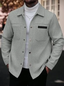 Manfinity CasualCool Men Solid Color Casual Long Sleeve Overcoat, Suitable For Autumn And Winter Overcoat Men Summer Overcoat Grey Button Up Overcoat - Light Grey - View 6
