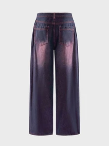 AXEPEAK Men's Casual Fashion Street Style Washed Pleated Loose Wide Leg Denim Jeans - Multicolor - View 2