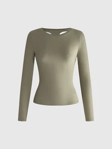 ROMWE Grunge Punk Street Sexy Backless Army Green Letter Print Women's T-Shirt - Army Green - View 2