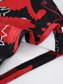 SHEIN 小男孩休閒紅色圖案修身長袖圓領居家褲裝，適合秋冬、聖誕節、新年、派對、室內穿著 - 彩色 - 查看 4