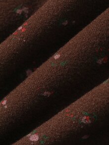 DAZY Atasan Kasual Lengan Panjang Berkerah Bulat Motif Bunga Kecil untuk Bayi Perempuan - Coffee Brown - View 3