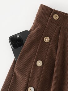 LUMIGAL Women's Brown Corduroy Button Decor High Waist Long Pants - Coffee Brown - View 6