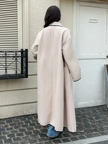 FavEase New Fall/Winter 2026 Collection: Women's Color-Block Overcoat With Wide Lapel – Perfect For Daily Commute And Dates - Apricot - View 3