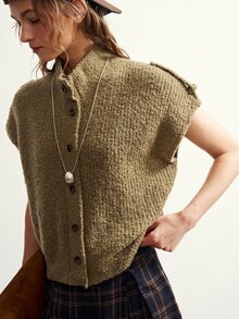 Bohemela Women's Solid Color Single-Breasted Casual Knit Cardigan - Army Green - View 5