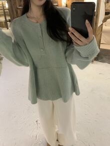 DAZY Women's Round Neck Korean Style Long Sleeve Autumn/Winter Sweater - Mist Green - View 5