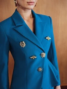 MOTF PREMIUM WOMEN'S ELEGANT METAL DECOR BLAZER JACKET, AUTUMN/WINTER - Blue - View 2
