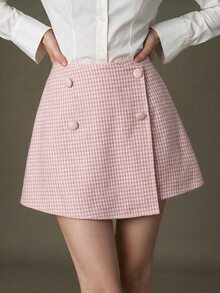 Elnivra Women's Fashion Houndstooth Button Skort For Outing And Party - Pink - View 2