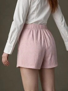 Elnivra Women's Fashion Houndstooth Button Skort For Outing And Party - Pink - View 3