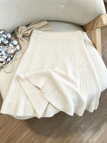 Selianne Women's Elastic Waist Ruffle Hem Knit Skirt, Autumn/Winter - Apricot - View 4