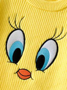 LOONEY TUNES X SHEIN Baby Girl Cartoon Pattern Casual Daily Long Sleeve Sweater Autumn - Yellow - View 5