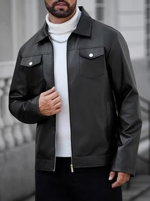 Manfinity CasualCool Men's Solid Color Zipper Casual Versatile Daily Travel Long Sleeve Jacket - Black - View 8