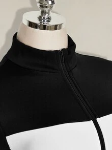 SHEIN ICON Plus Size Retro Y2K Black & White Colorblock Slimming Fitted Thermal Lined Ski Jumpsuit - Black and White - View 7