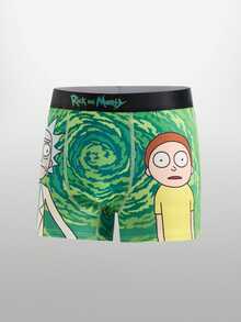 Rick and Morty X SHEIN Men's Letter Cartoon Print Casual Everyday Boxer Briefs - Green - View 4