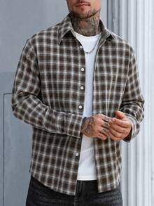 EGENSIO Plus Size Men's Casual Plaid Button-Down Long Sleeve Shirt For Daily Wear - Navy Blue - View 4
