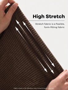 Firerie Dark Brown Plus Size Cinched Waist Ruched Slimming Mini Flared Long Sleeve Skirt/Party Autumn Winter Comfortable High Elastic - Brown - View 8
