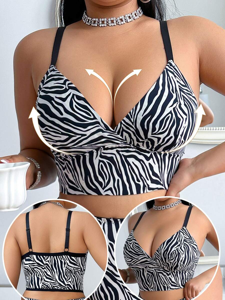 SHEIN Halloween Plus Size Wireless Bra, 1pc Party White Autumn Sexy - Multicolor - View 1