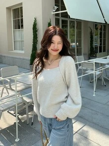 DAZY Women's Solid Color Long Sleeve Autumn/Winter Sweater - Apricot - View 1