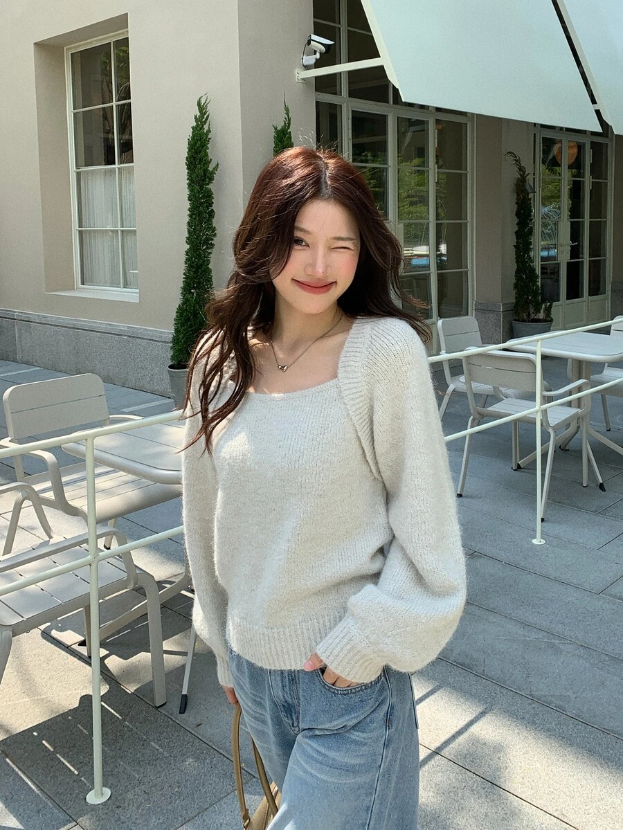 DAZY Women's Solid Color Long Sleeve Autumn/Winter Sweater - Apricot - View 1