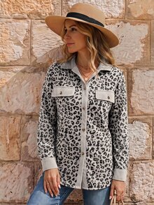 EMERY ROSE Women's Leopard Print Single-Breasted Long Sleeve Casual Regular Fit Jacket - Grey - View 6