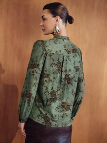 MOTF PREMIUM WOMEN'S VINTAGE VELVET BURNOUT BLOUSE - Green - View 5