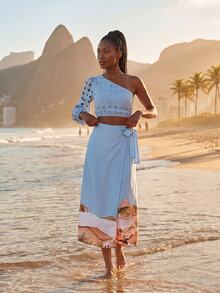 CAJUNI Tropical Chic Vintage Rio Wrap Skirt - Blue - View 4