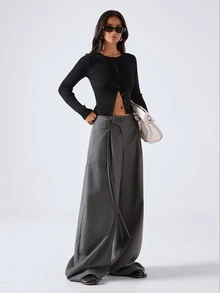 LYSMO Women's Solid Color Casual Daily Wear Suit Pants - Grey - View 3