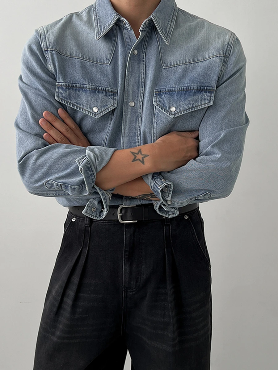 DAZY Chaqueta vaquera casual de un solo pecho para uso diario para hombres - Azul - Ver 1