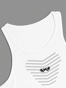 Men's Striped Barbell Print Daily Fitness Sports Tank Top - White - View 3