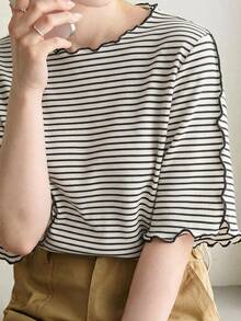 Dazy Plus Striped Loose Casual Short Sleeve Versatile Spring/Summer New T-Shirt - Black and White - View 1