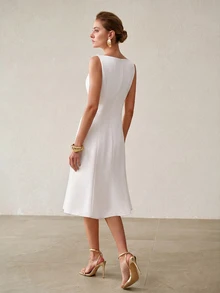 MOTF PREMIUM WOMEN'S SOLID COLOR CASUAL DAILY WEAR SUMMER SHORT DRESS - White - View 3