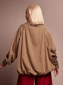 Vixey Stripe Hi Low Bubble Hem Woven Top - Brown - View 2