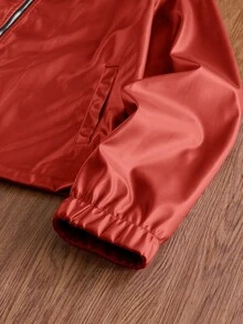 SWAVVY Men's Woven Fashion Casual Young PU Leather Fitted Long Sleeve Jacket - Red - View 8