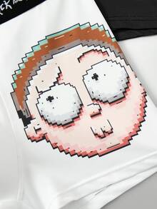Rick and Morty X SHEIN سروال داخلي رجالي بطبعة كرتونية - أبيض وأسود - مشاهدة 9