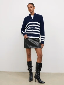 Maija Women's Colorblock Casual Versatile Daily Wear Knit Top - Navy Blue - View 2